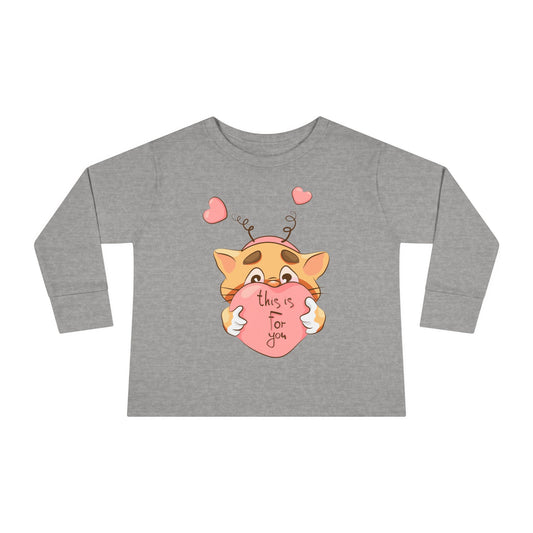 Adorable Toddler Long Sleeve Tee - 'This Is For You' Cute Cat Design