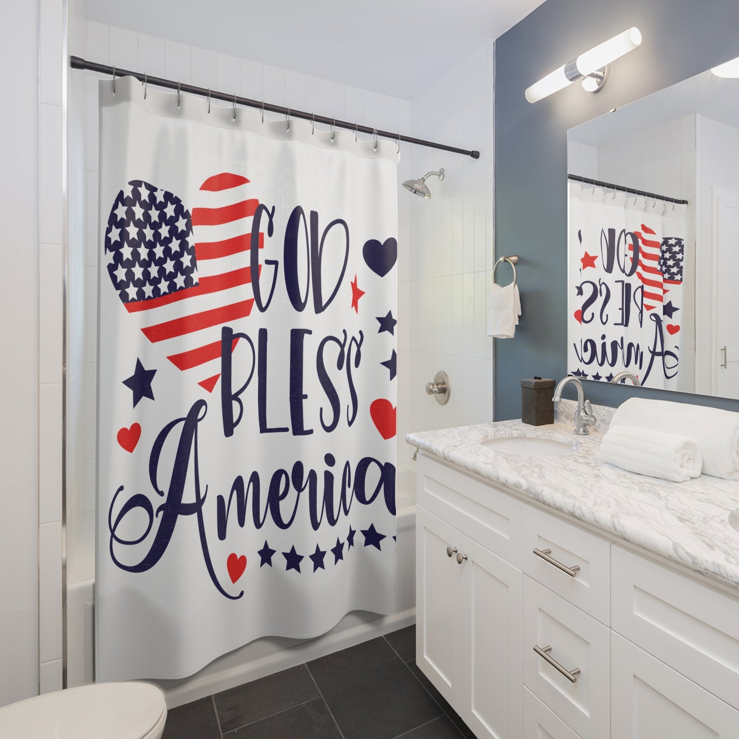 Patriotic Shower Curtain - "God Bless America" Independence Day Decor
