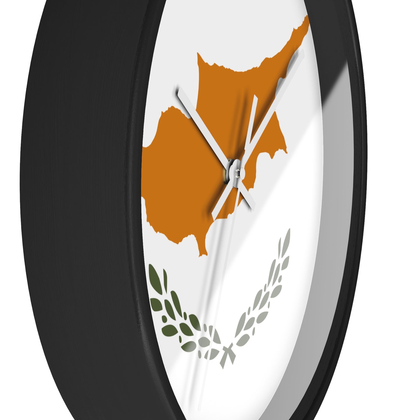 Cyprus Map Wall Clock - Modern Home Decor with Olive Wreath Design