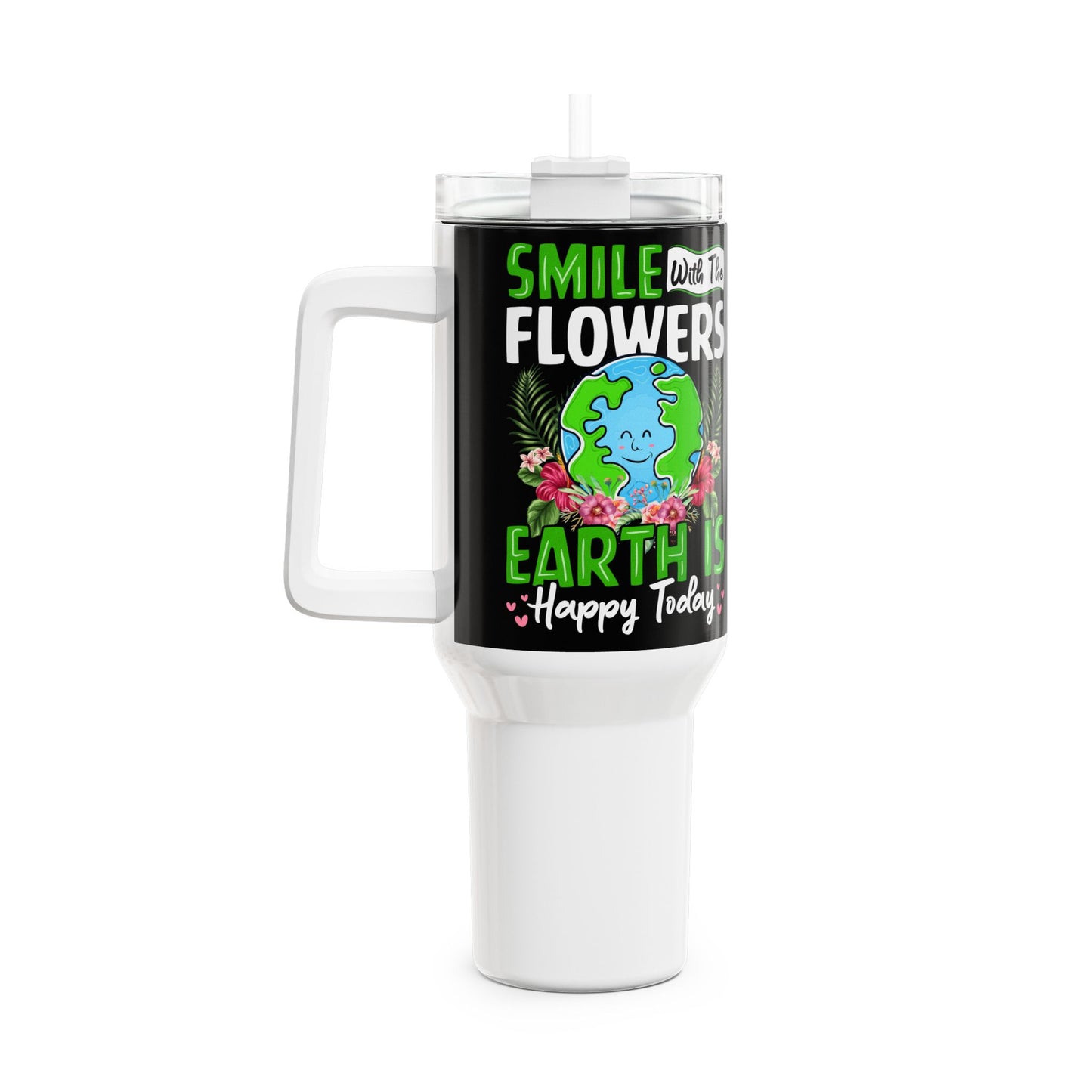 Eco-Friendly 40oz Tumbler - 'Smile with the Flowers' Earth Day Design