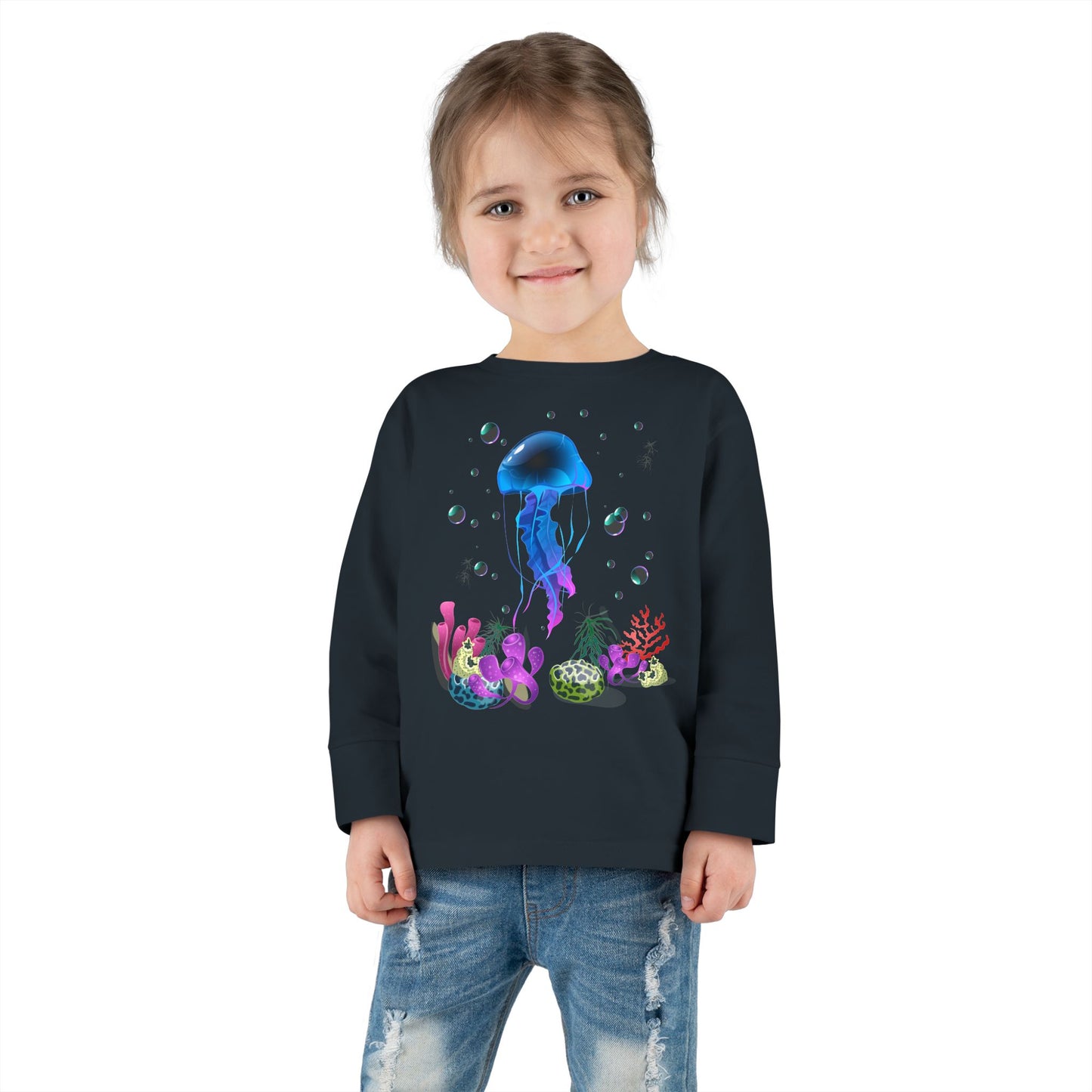 Toddler Long Sleeve Tee Colorful Jellyfish Fun Under the Sea Shirt for Kids