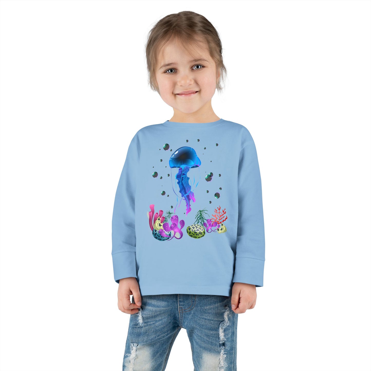 Toddler Long Sleeve Tee Colorful Jellyfish Fun Under the Sea Shirt for Kids
