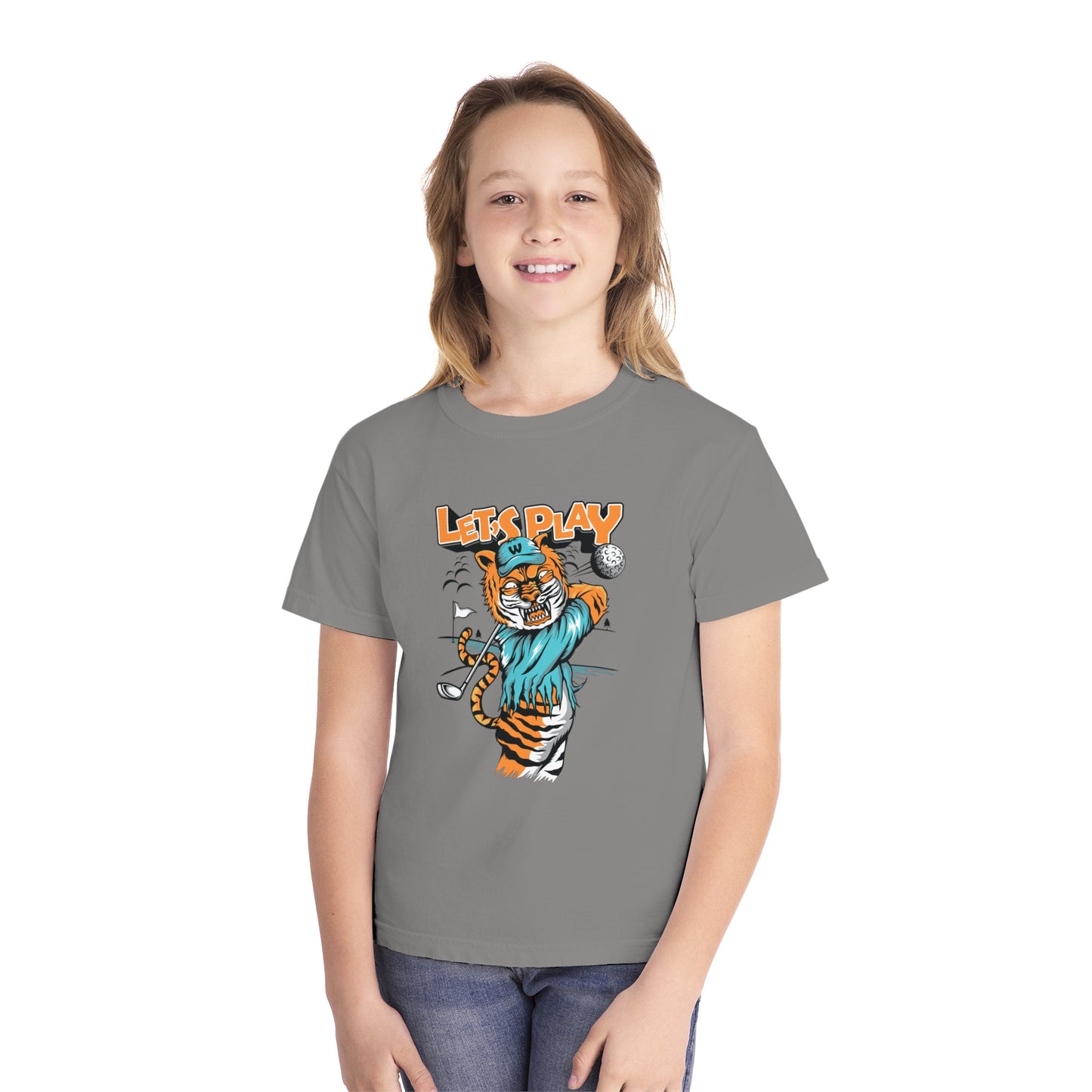 Fun Tiger Youth T-shirt "Let's Play Golf" Young Golf Enthusiasts
