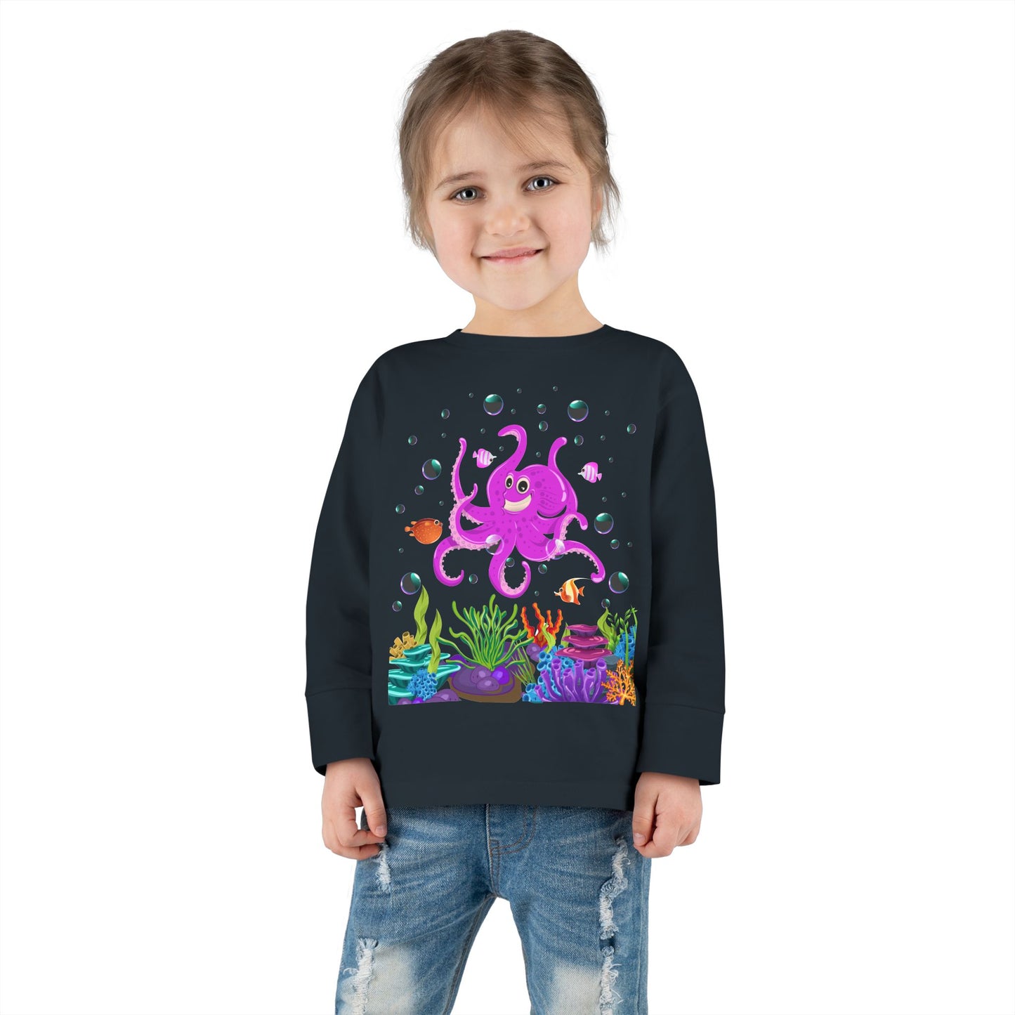 Toddler Long Sleeve Tee Colorful Jellyfish Fun Under the Sea Shirt for Kids