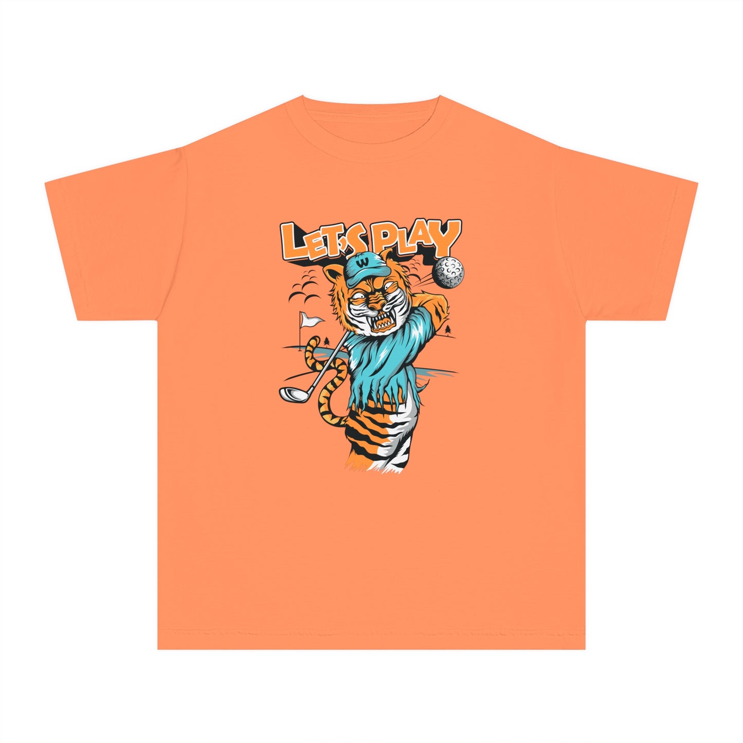 Fun Tiger Youth T-shirt "Let's Play Golf" Young Golf Enthusiasts