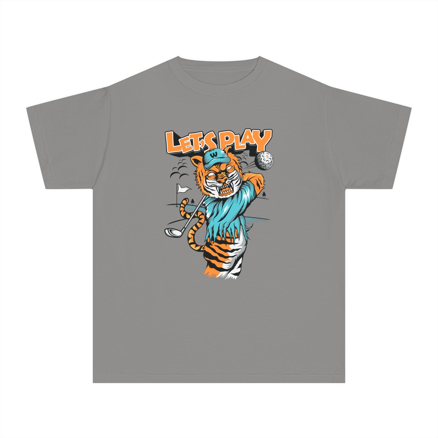Fun Tiger Youth T-shirt "Let's Play Golf" Young Golf Enthusiasts