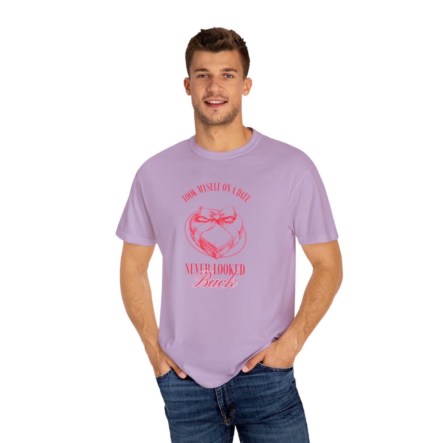 Men Garment-Dyed T-Shirt - 'Took Myself on a Date' - Valentine's Day