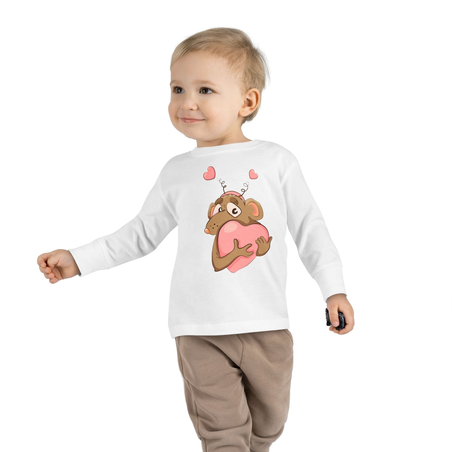 Toddler Long Sleeve Tee - Adorable Heart-Hugging Monkey Design