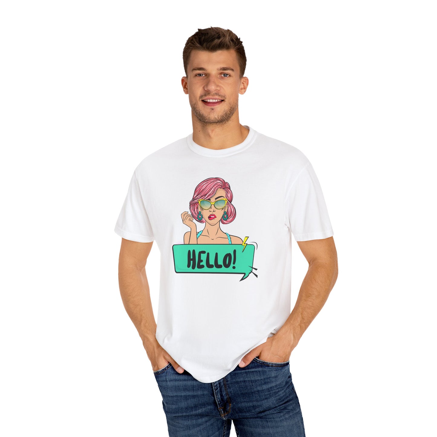 Hello! Retro Vibe Unisex Garment-Dyed T-Shirt