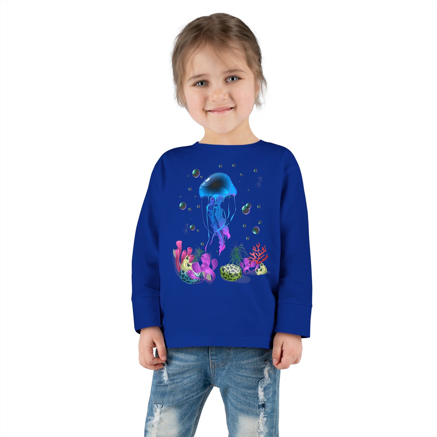Toddler Long Sleeve Tee Colorful Jellyfish Fun Under the Sea Shirt for Kids