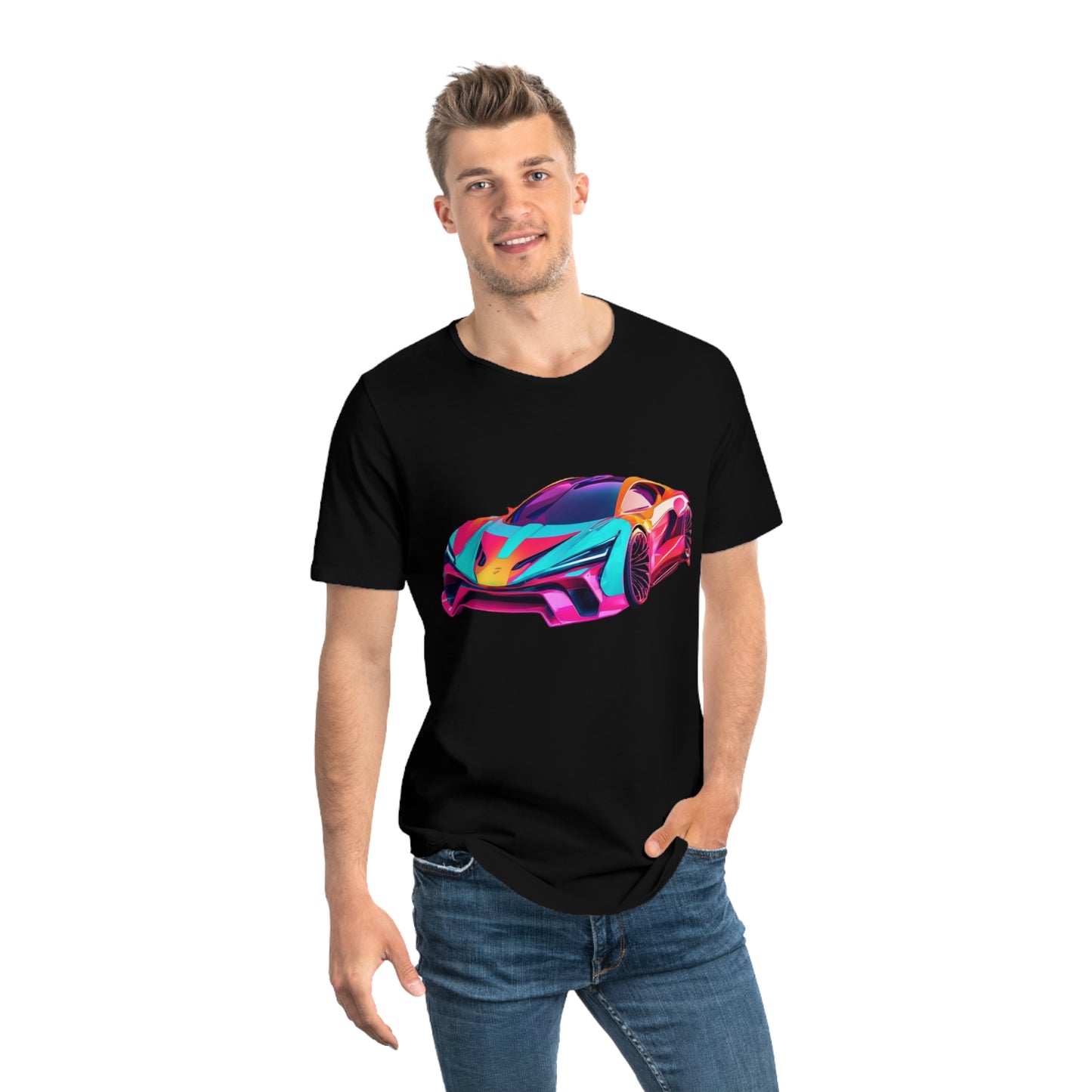 Men's Jersey Curved Hem Tee - Colorful Sports Car Design