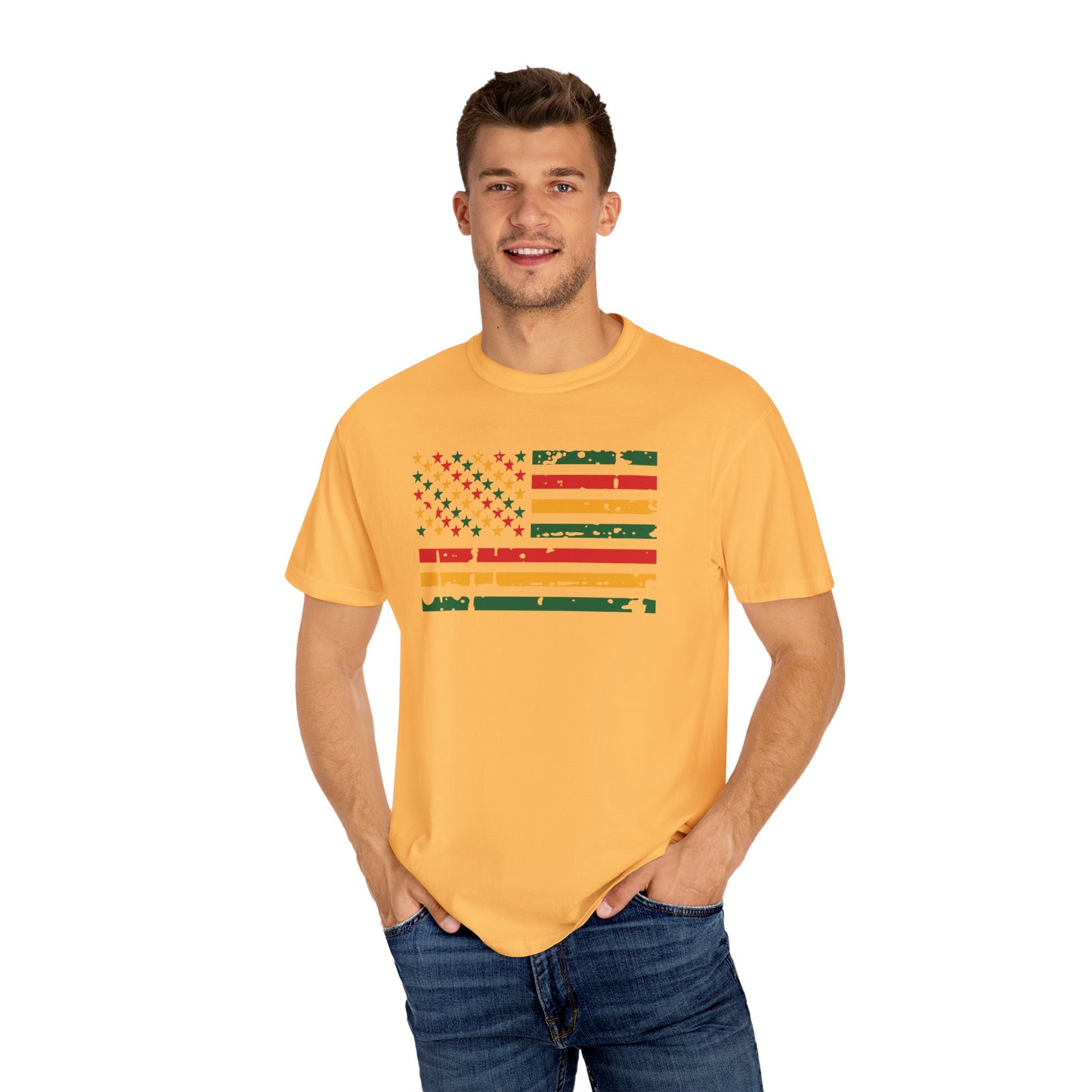 Men T-Shirt Patriotic Juneteenth Vintage Flag