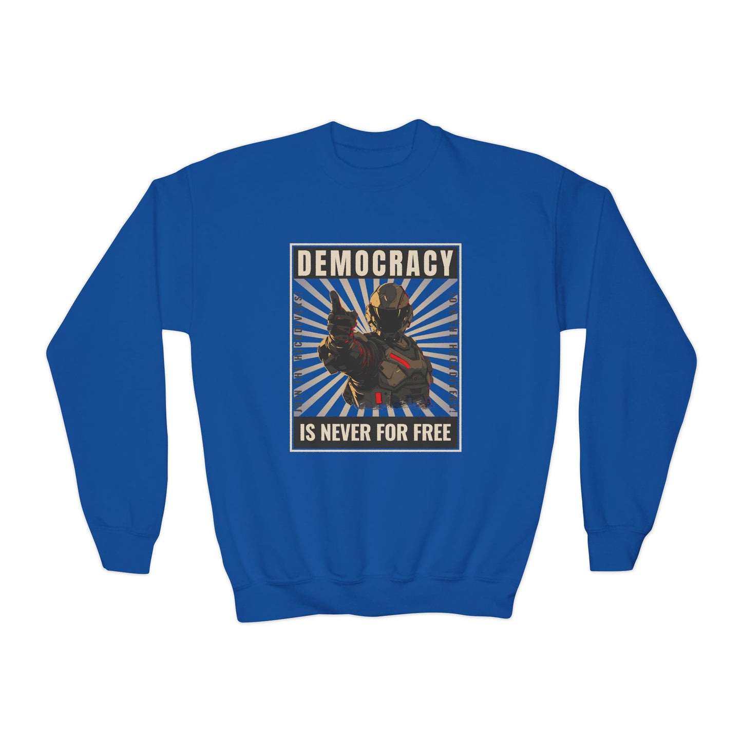 Youth Crewneck Sweatshirt - "Democracy is Never for Free" Graphic