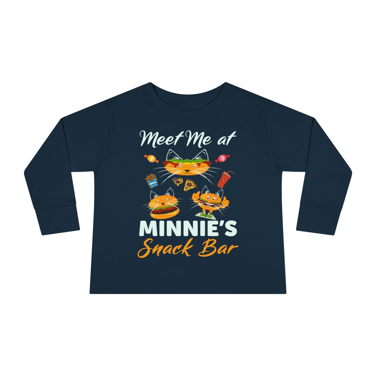 Toddler Long Sleeve Tee - "Meet Me at Minnie's Snack Bar" Cute Cat Design
