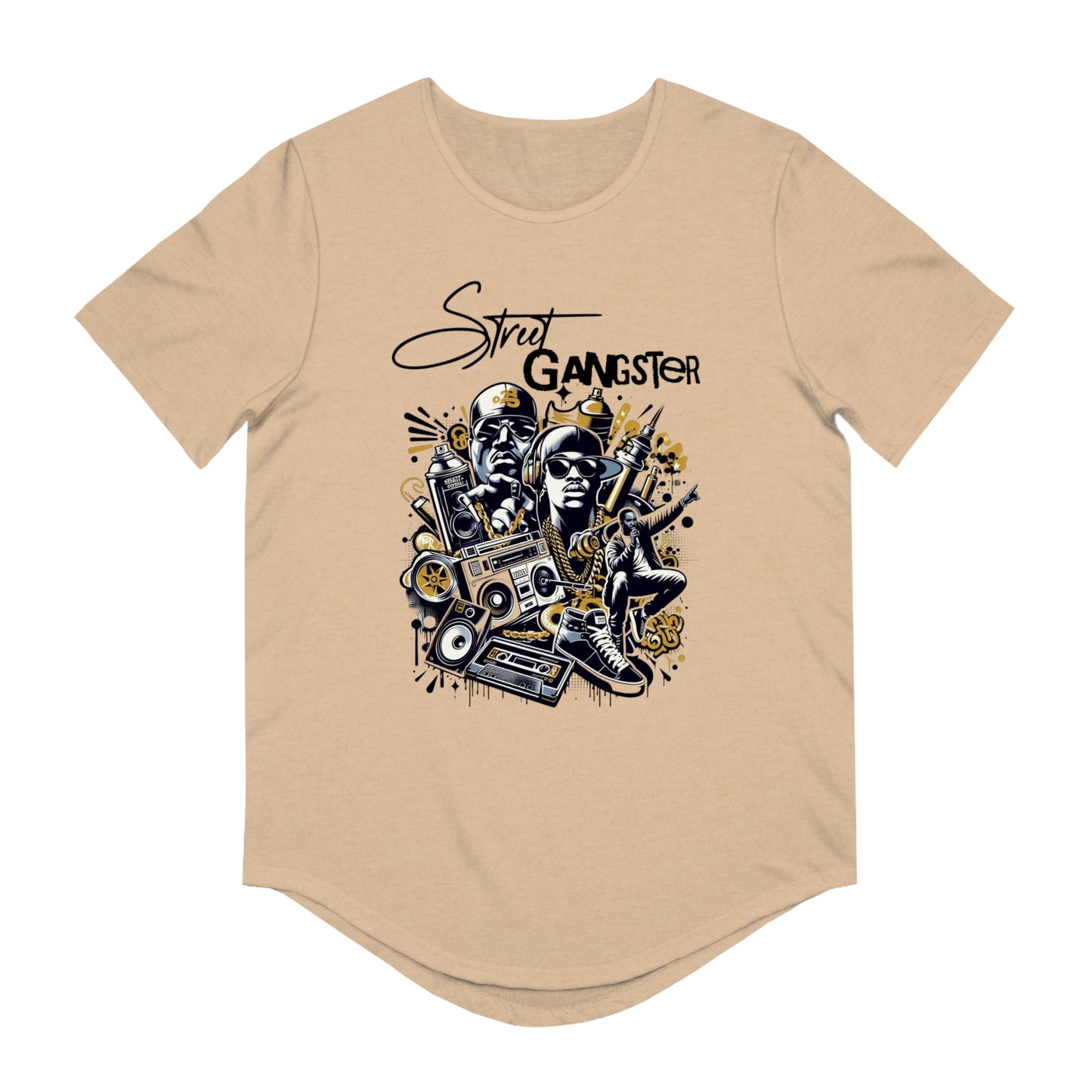 Street Gangster Men's Curved Hem Tee – Urban Hip Hop Style T-Shirt