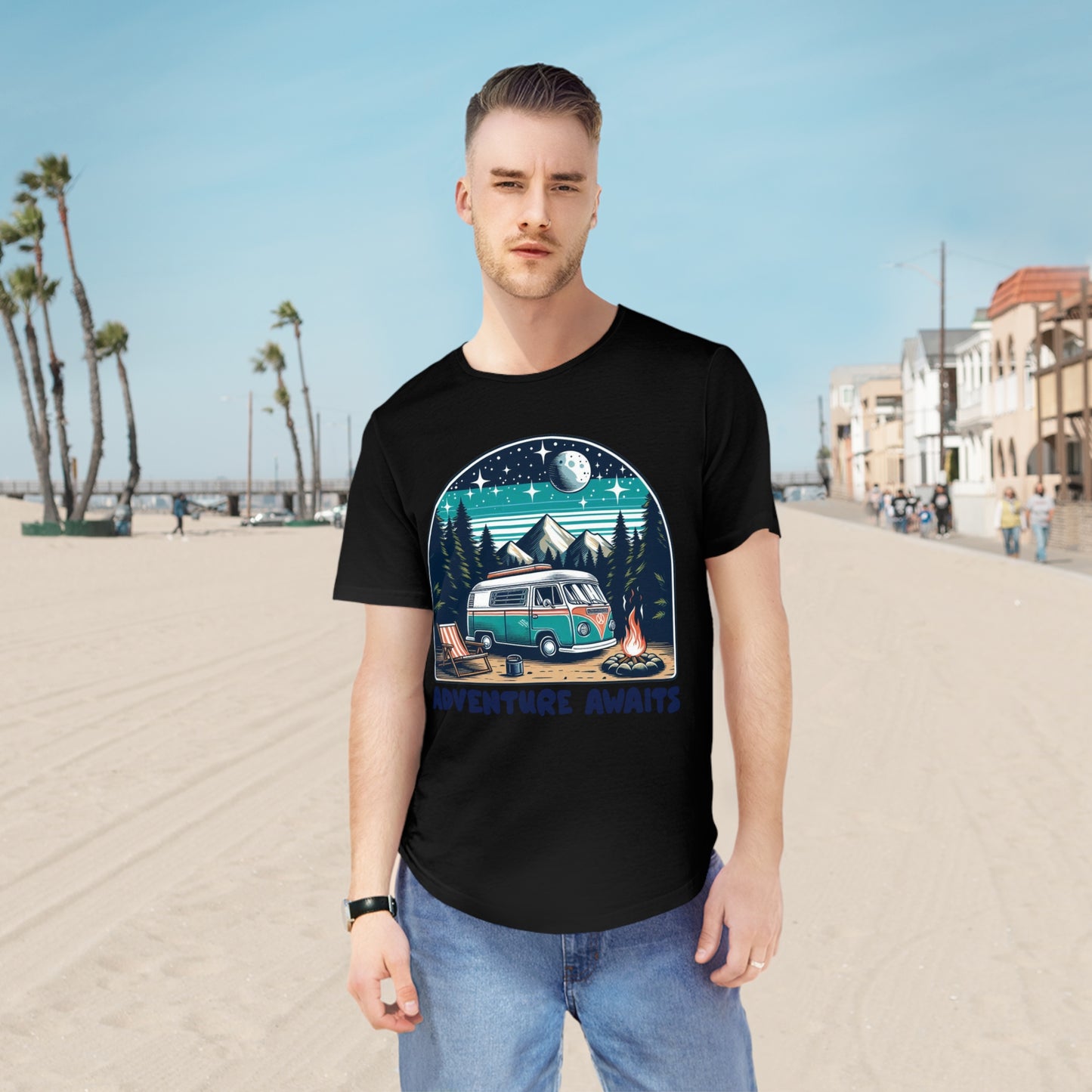 Adventure Awaits Men's Curved Hem Tee – Perfect for Outdoor Enthusiasts