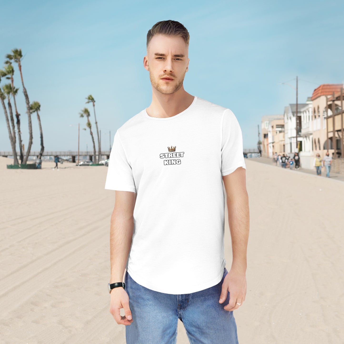 Street King Men's Curved Hem Tee - Bold Lion Graphic T-Shirt for Urban Style