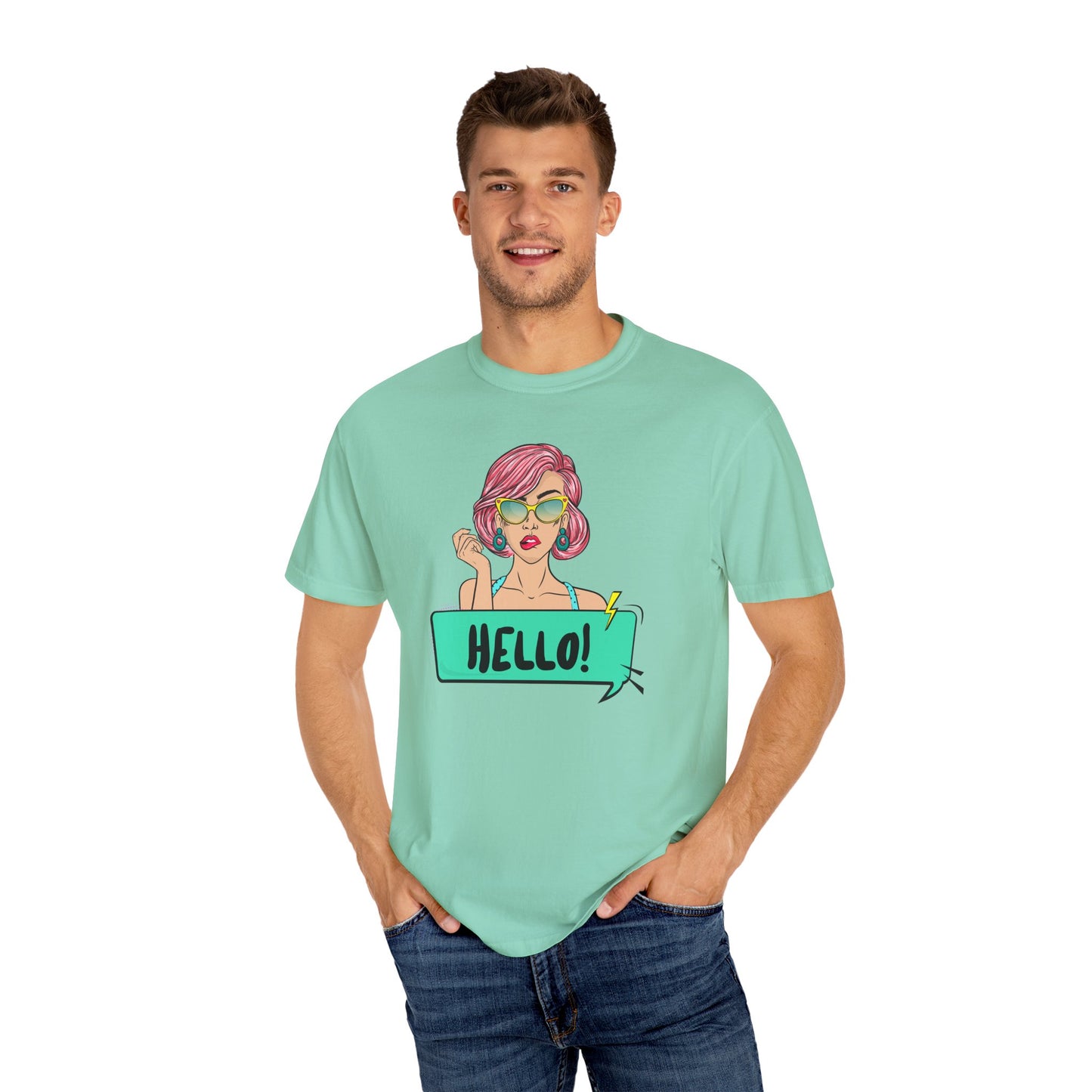 Hello! Retro Vibe Unisex Garment-Dyed T-Shirt