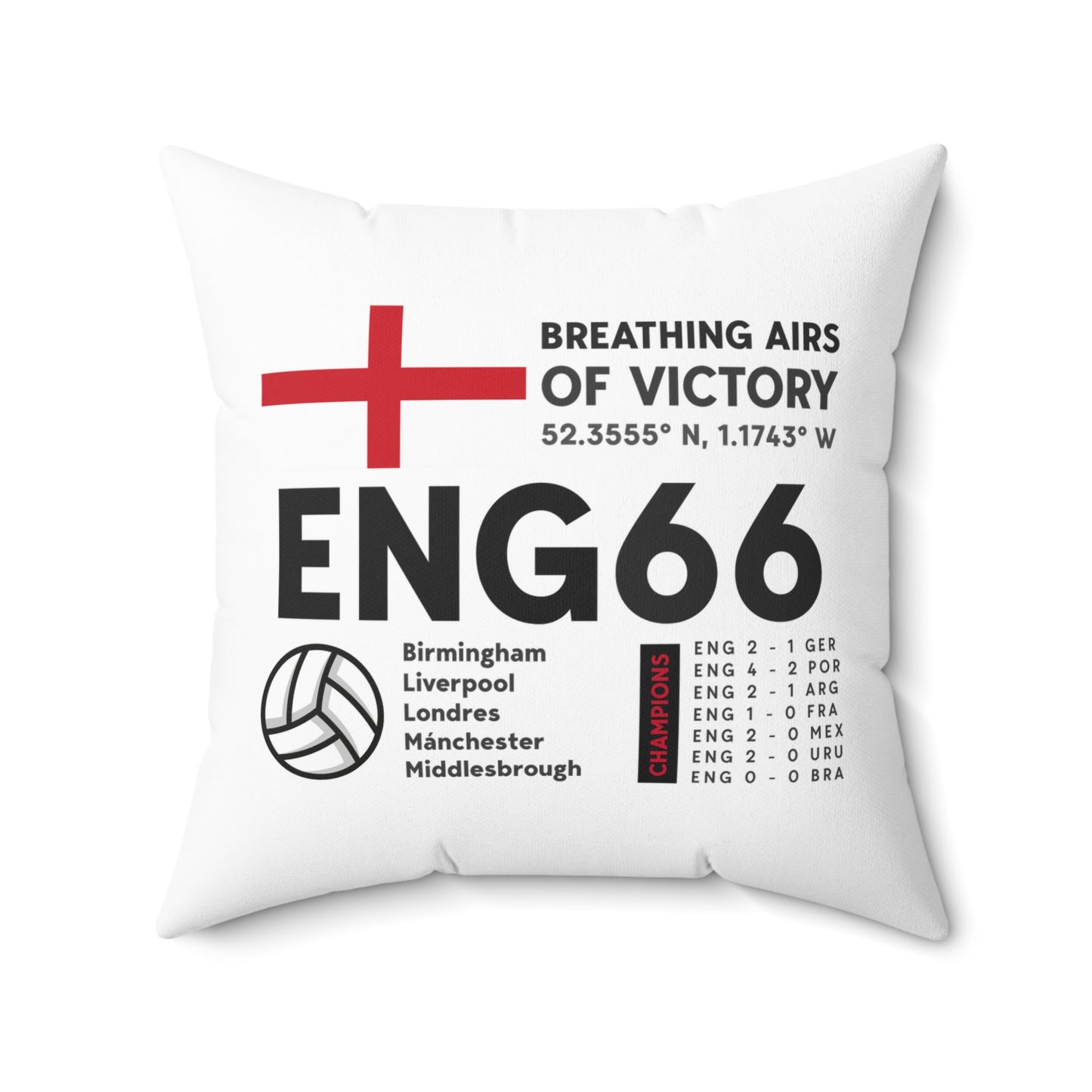 Square Pillow ENGLAND '66 Breathing Airs of Victory Soccer Decor for Fans