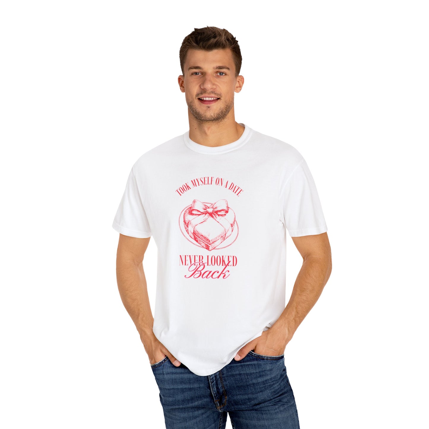 Men Garment-Dyed T-Shirt - 'Took Myself on a Date' - Valentine's Day
