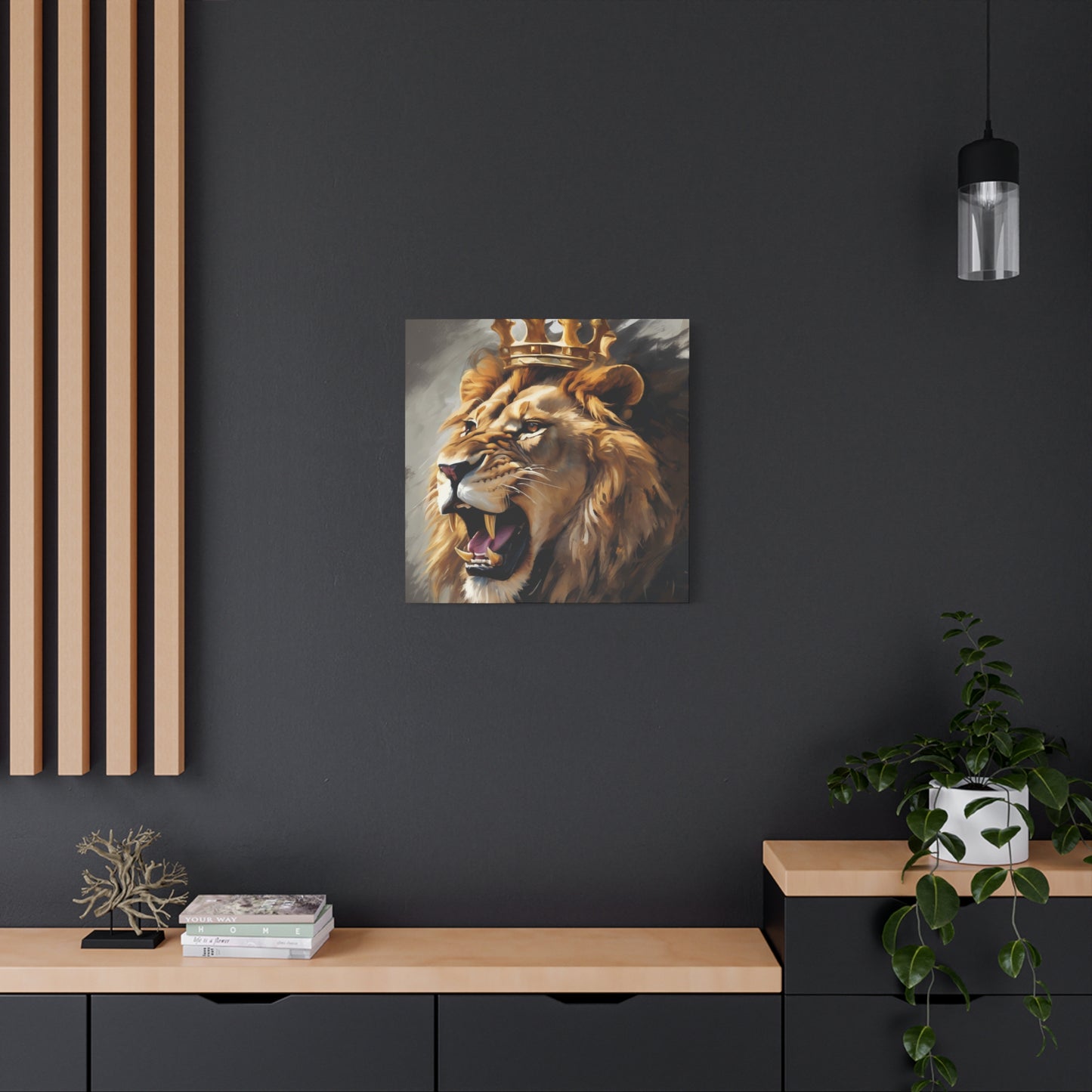 Lion Crown Canvas Art - Royal King Decor for Animal Lovers