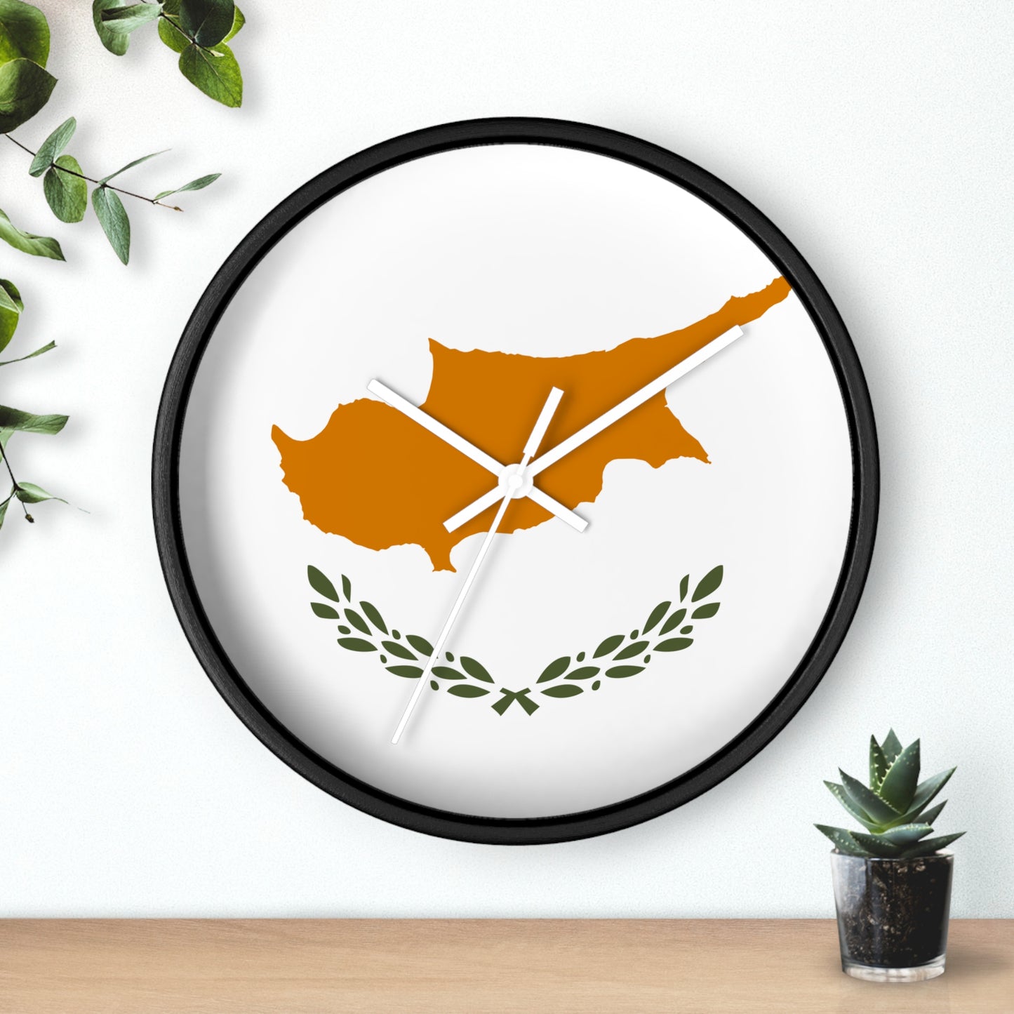 Cyprus Map Wall Clock - Modern Home Decor with Olive Wreath Design