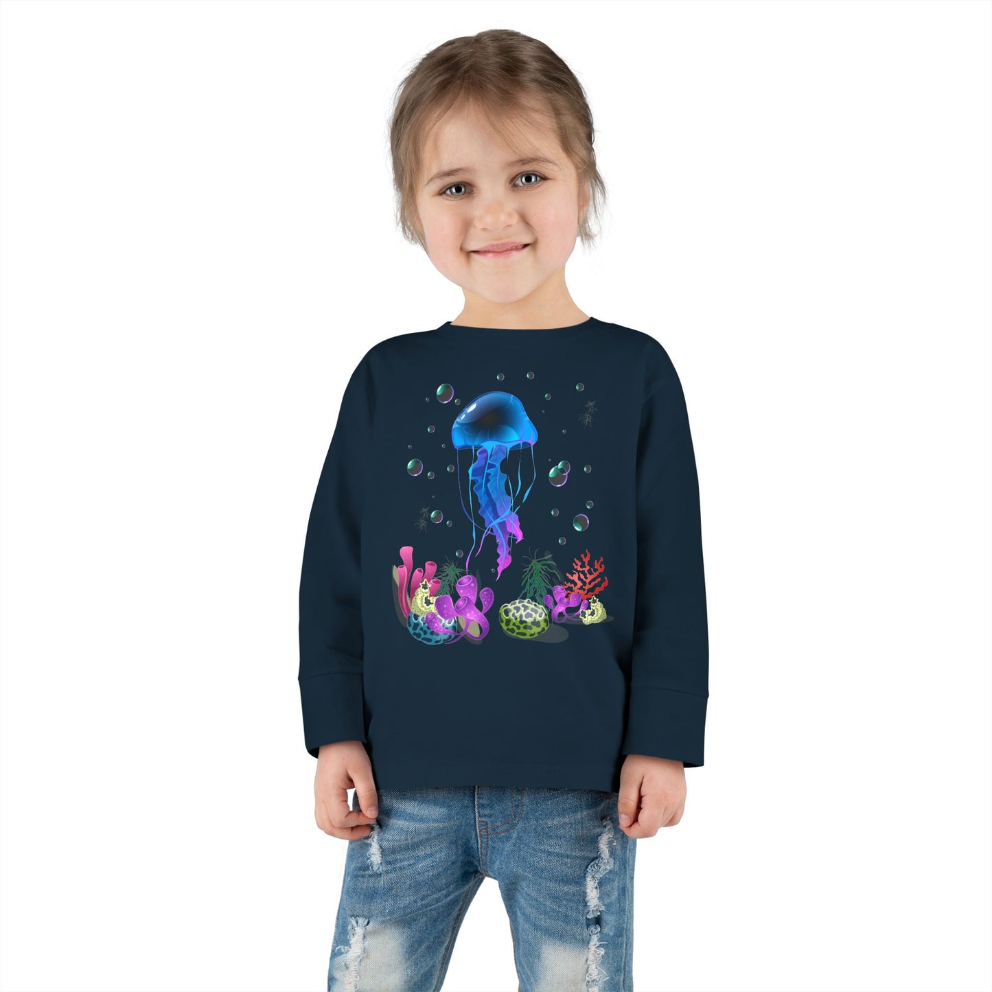 Toddler Long Sleeve Tee Colorful Jellyfish Fun Under the Sea Shirt for Kids