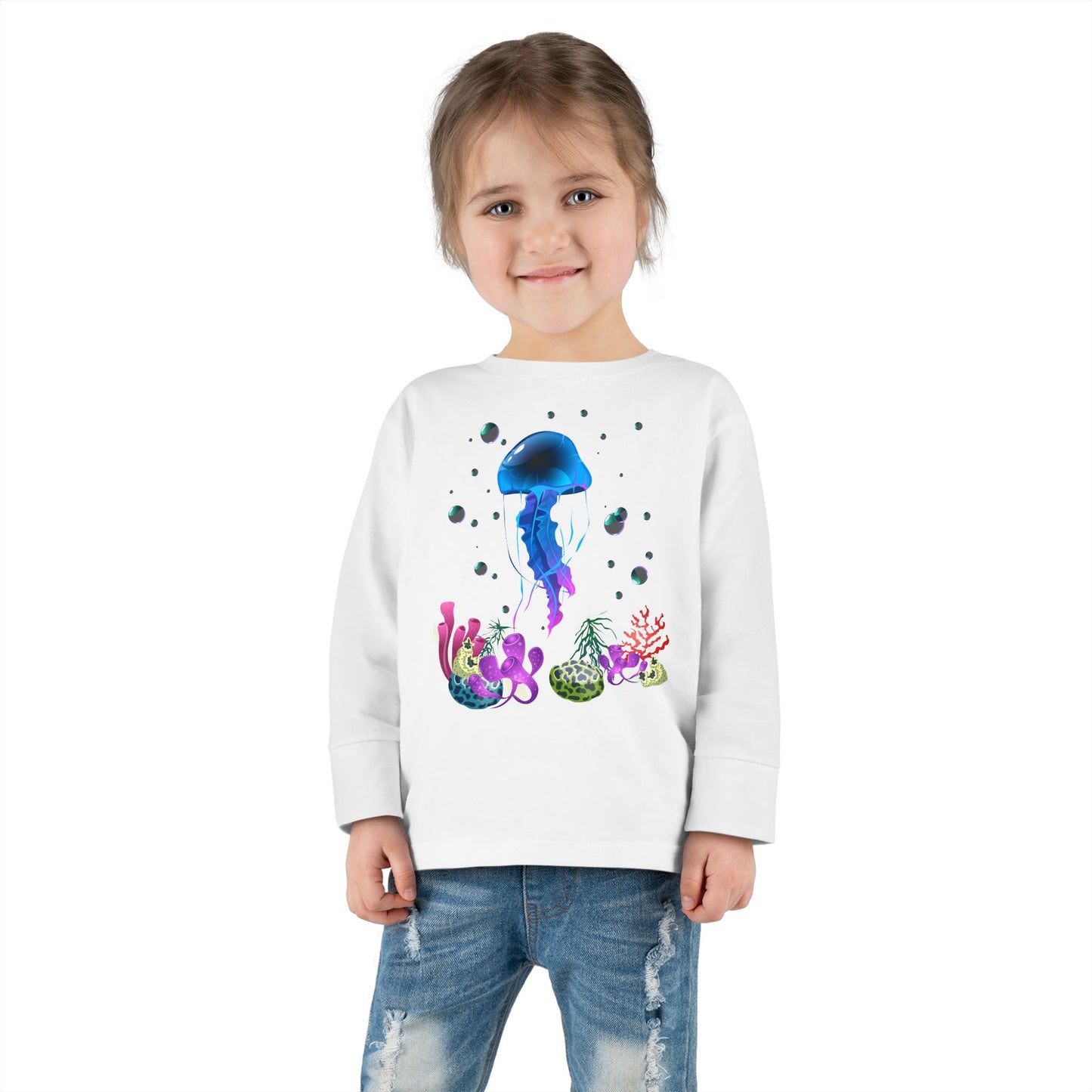 Toddler Long Sleeve Tee Colorful Jellyfish Fun Under the Sea Shirt for Kids