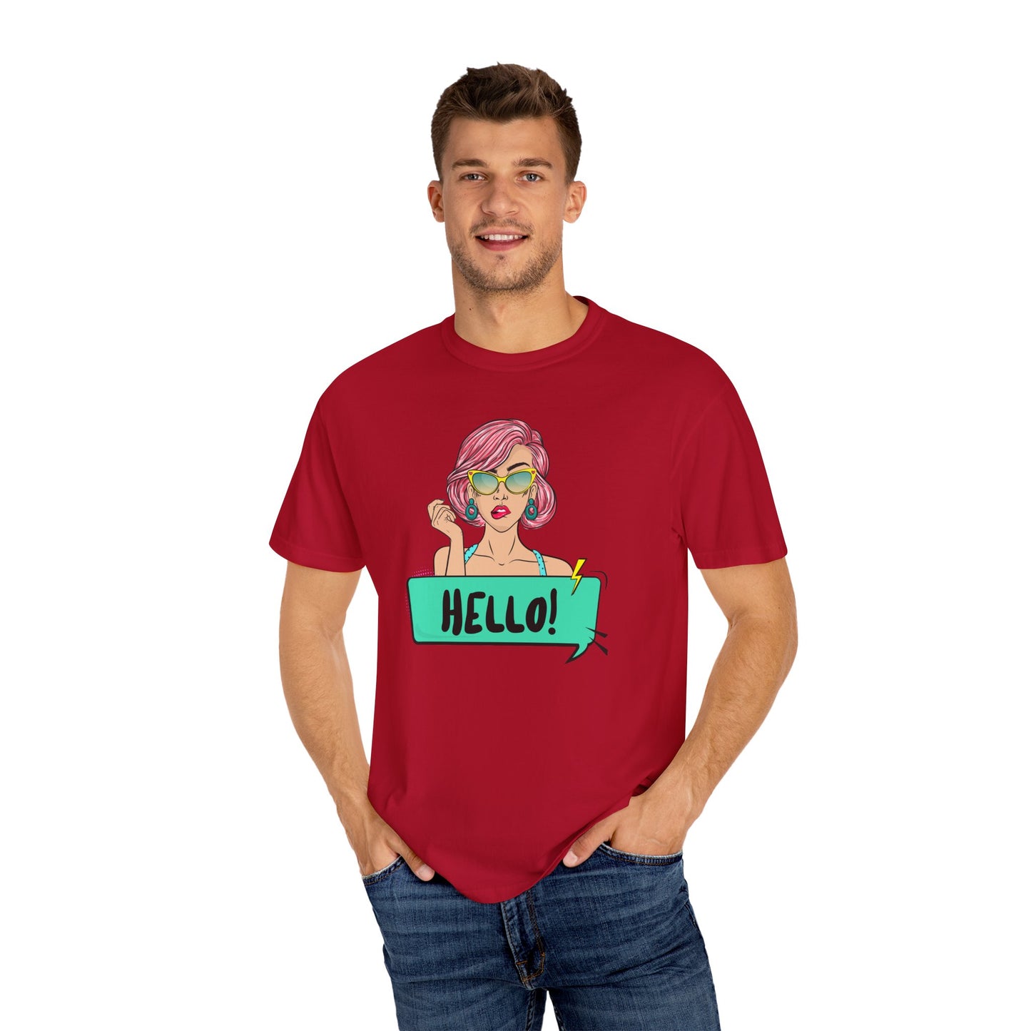 Hello! Retro Vibe Unisex Garment-Dyed T-Shirt
