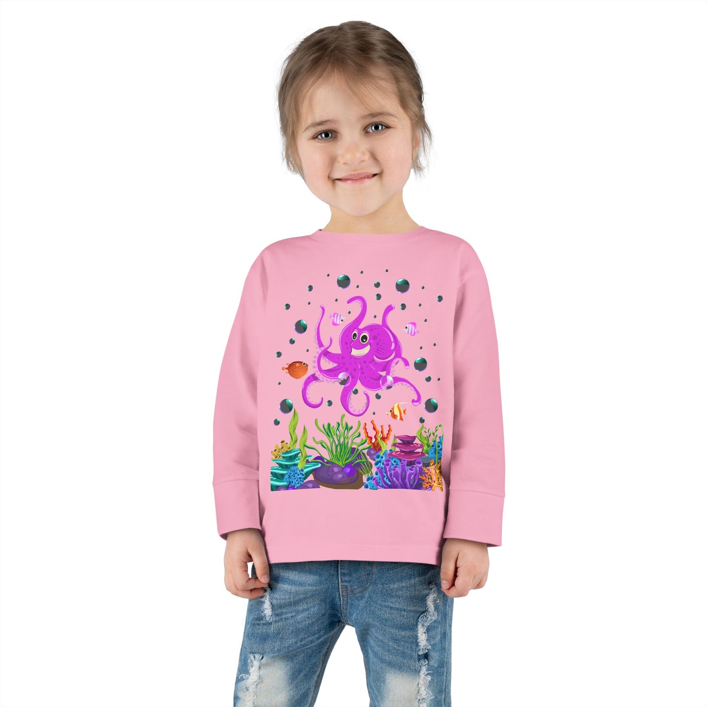 Toddler Long Sleeve Tee Colorful Jellyfish Fun Under the Sea Shirt for Kids
