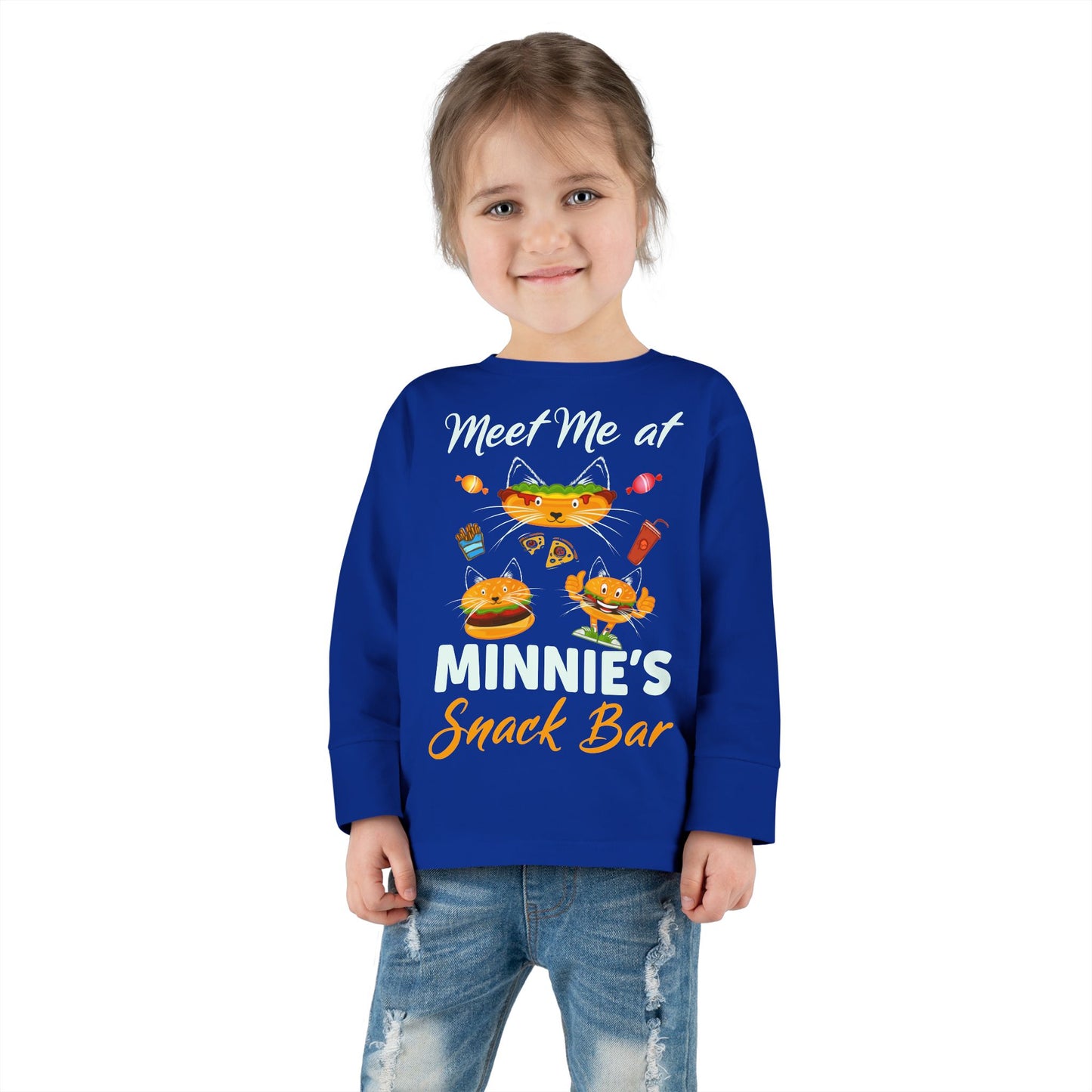 Toddler Long Sleeve Tee - "Meet Me at Minnie's Snack Bar" Cute Cat Design