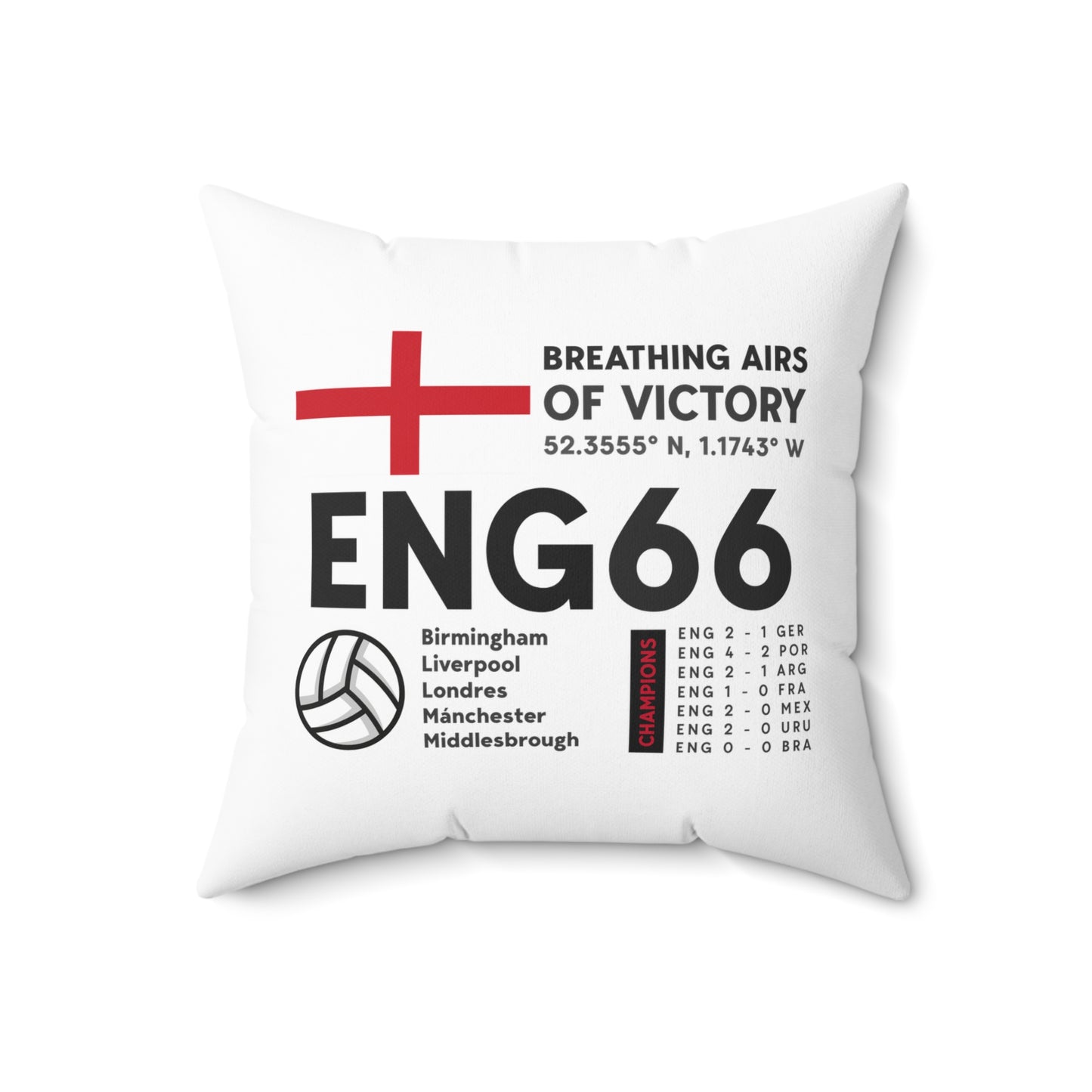 Square Pillow ENGLAND '66 Breathing Airs of Victory Soccer Decor for Fans