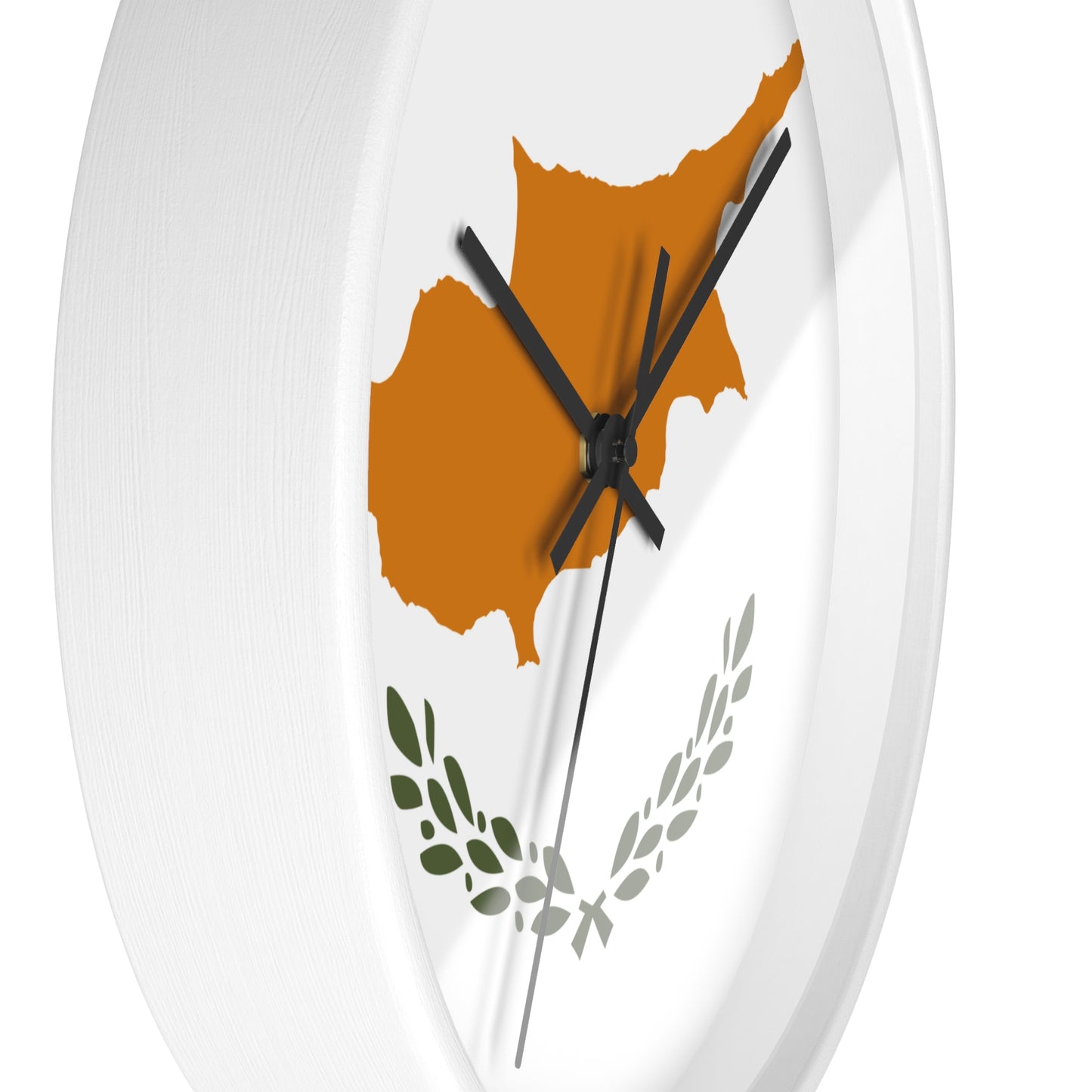Cyprus Map Wall Clock - Modern Home Decor with Olive Wreath Design