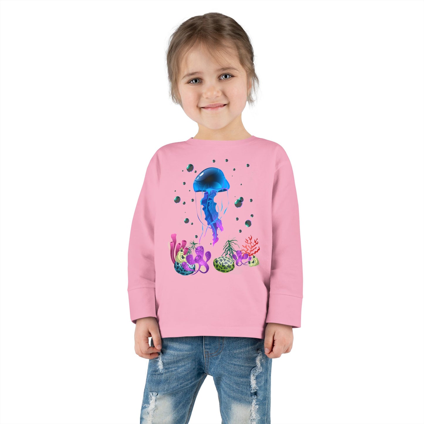 Toddler Long Sleeve Tee Colorful Jellyfish Fun Under the Sea Shirt for Kids