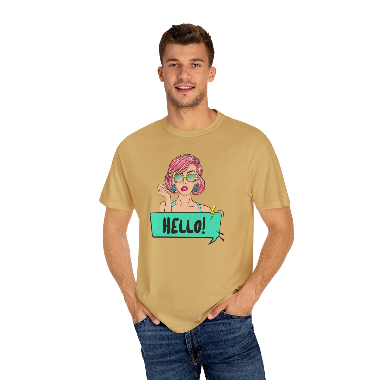 Hello! Retro Vibe Unisex Garment-Dyed T-Shirt