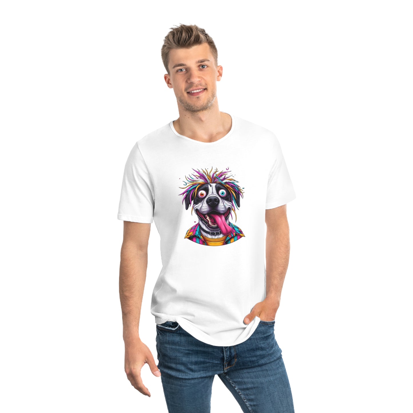 Funny Dog Graphic Curved Hem Tee for Men – Perfect for Dog Lovers