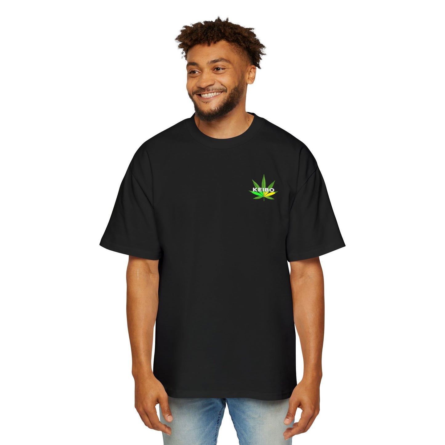 Men's Heavy Oversized Tee - KEIBO Cannabis Leaf Graphic Shirt