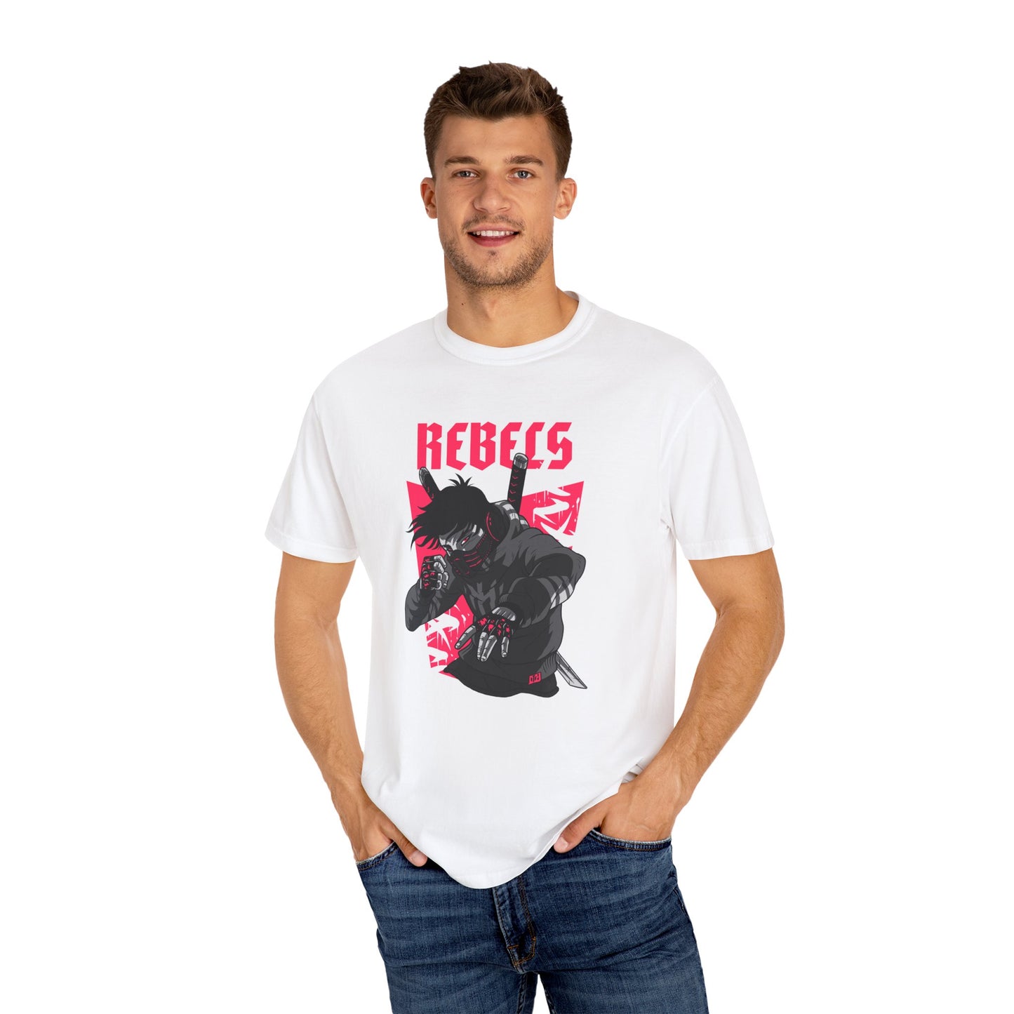 Men Rebels Garment-Dyed T-Shirt - Bold Graphic Tee for Streetwear Enthusiasts