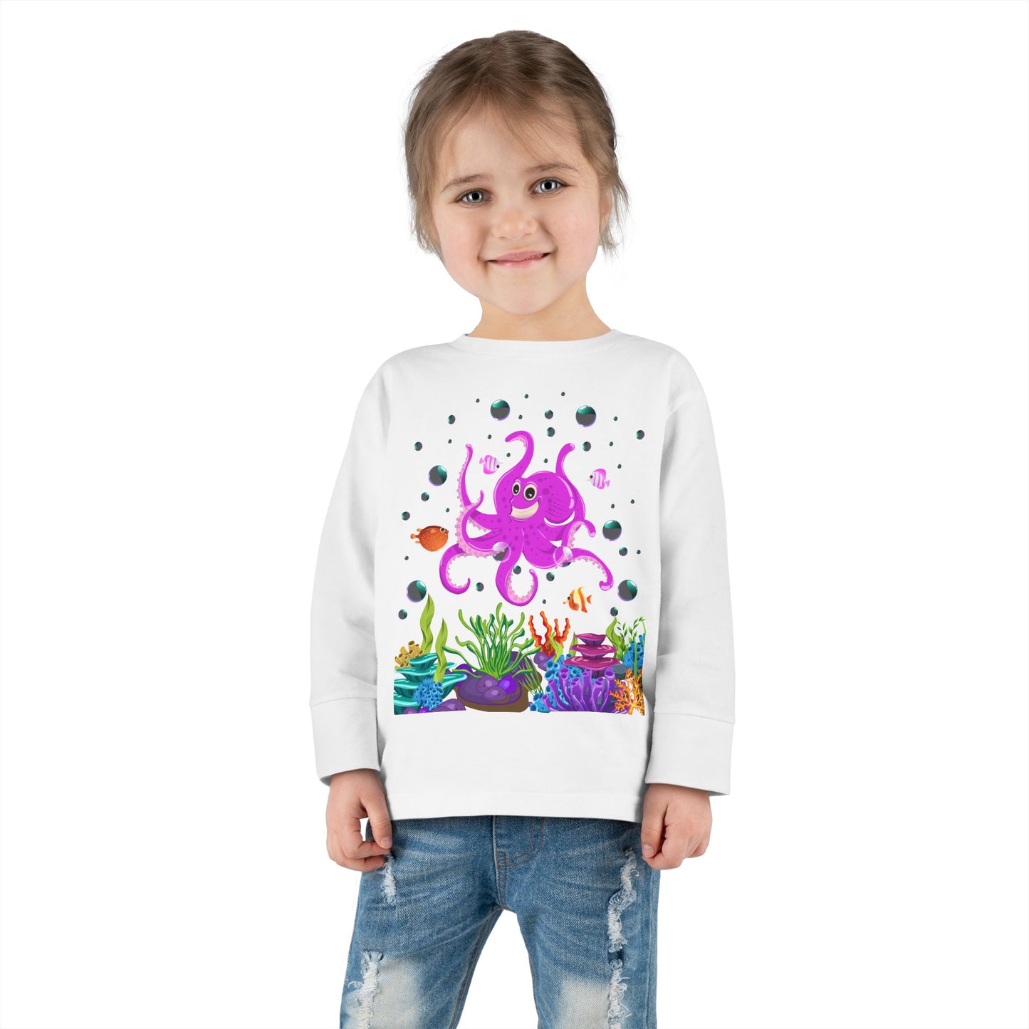 Toddler Long Sleeve Tee Colorful Jellyfish Fun Under the Sea Shirt for Kids