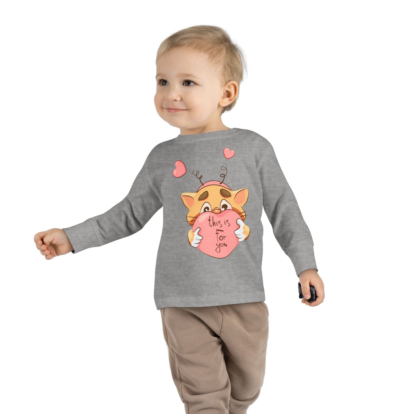 Adorable Toddler Long Sleeve Tee - 'This Is For You' Cute Cat Design