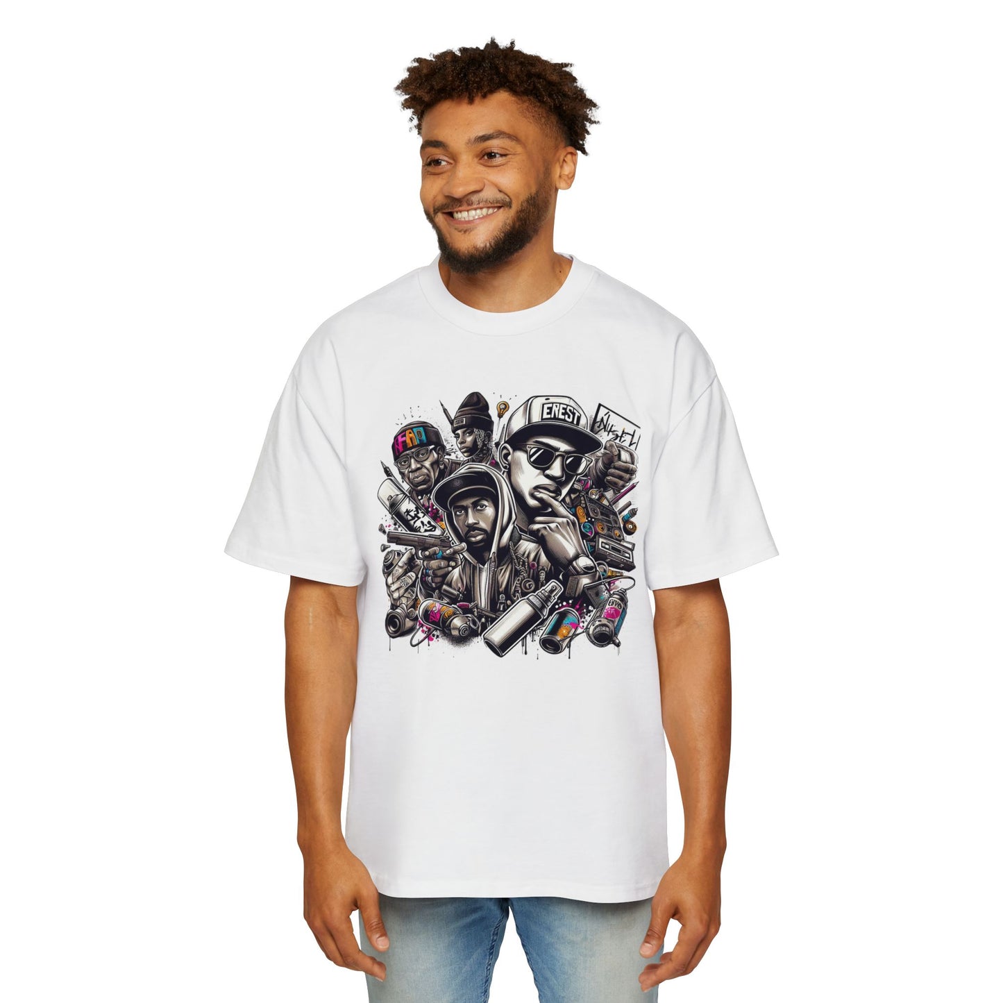 Men's Heavy Oversized Tee - Urban Graffiti Gangsta Streetwear Shirt