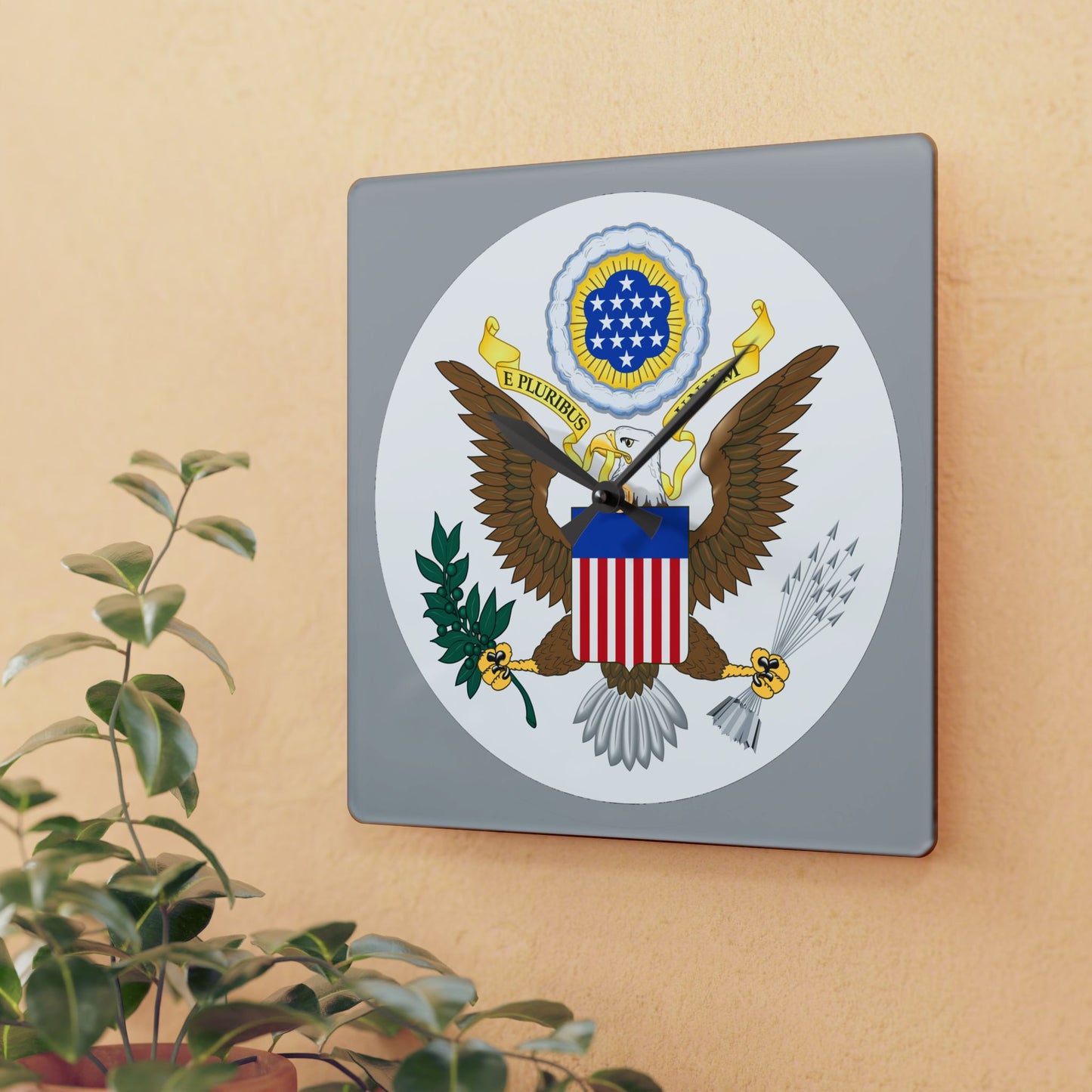 Patriotic Acrylic Wall Clock with Eagle Design