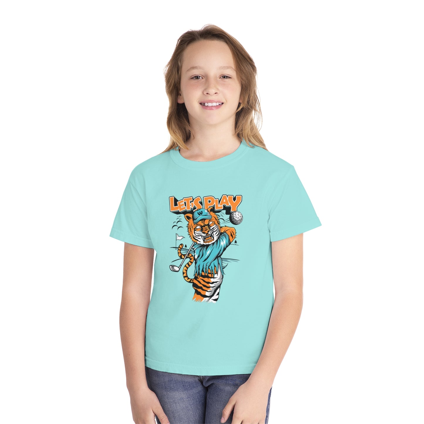 Fun Tiger Youth T-shirt "Let's Play Golf" Young Golf Enthusiasts