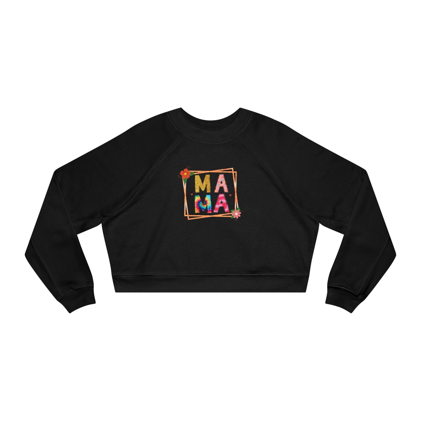Women's Cropped Fleece Pullover Floral 'Mama' Graphic - Perfect Gift for Moms