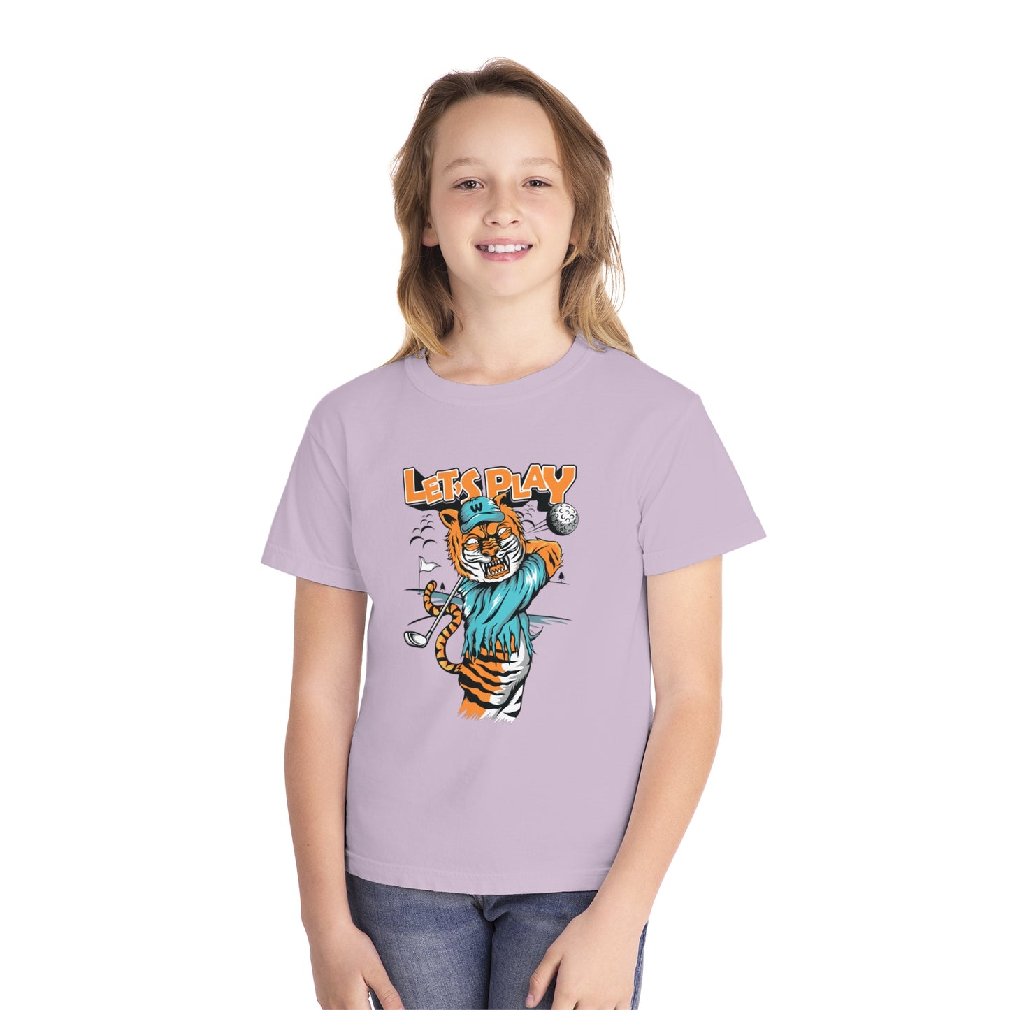 Fun Tiger Youth T-shirt "Let's Play Golf" Young Golf Enthusiasts
