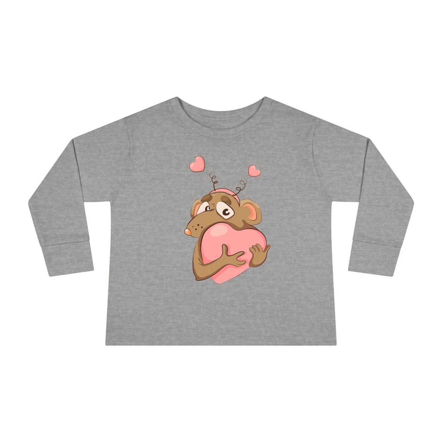 Toddler Long Sleeve Tee - Adorable Heart-Hugging Monkey Design