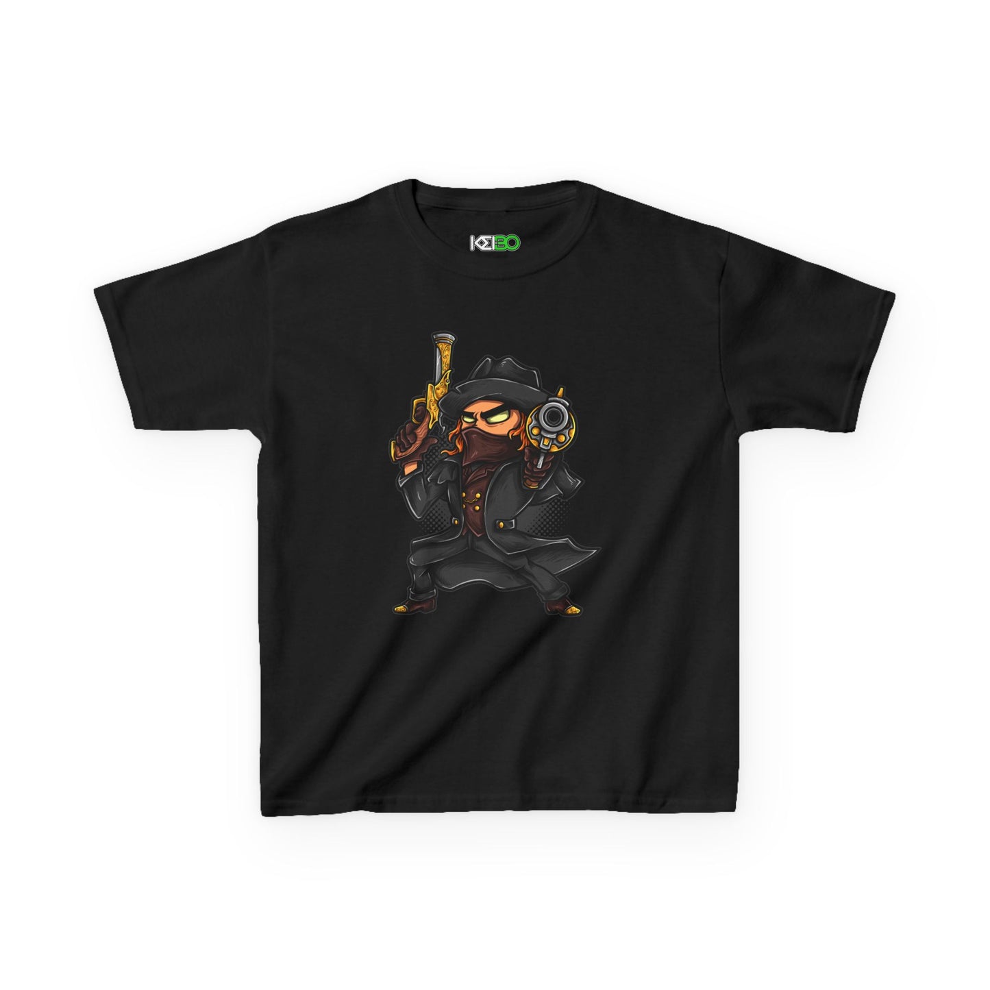 Kids T-shrt Cool Cartoon Character with Gun Design