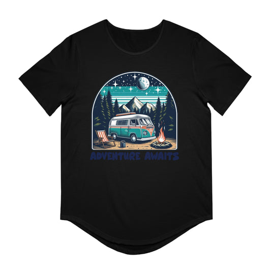 Adventure Awaits Men's Curved Hem Tee – Perfect for Outdoor Enthusiasts