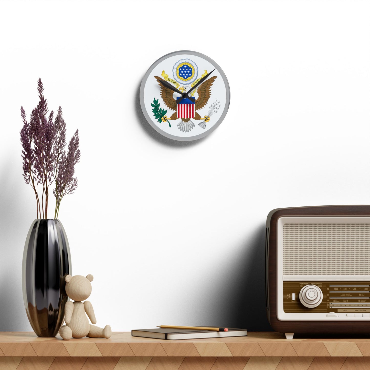 Patriotic Acrylic Wall Clock with Eagle Design