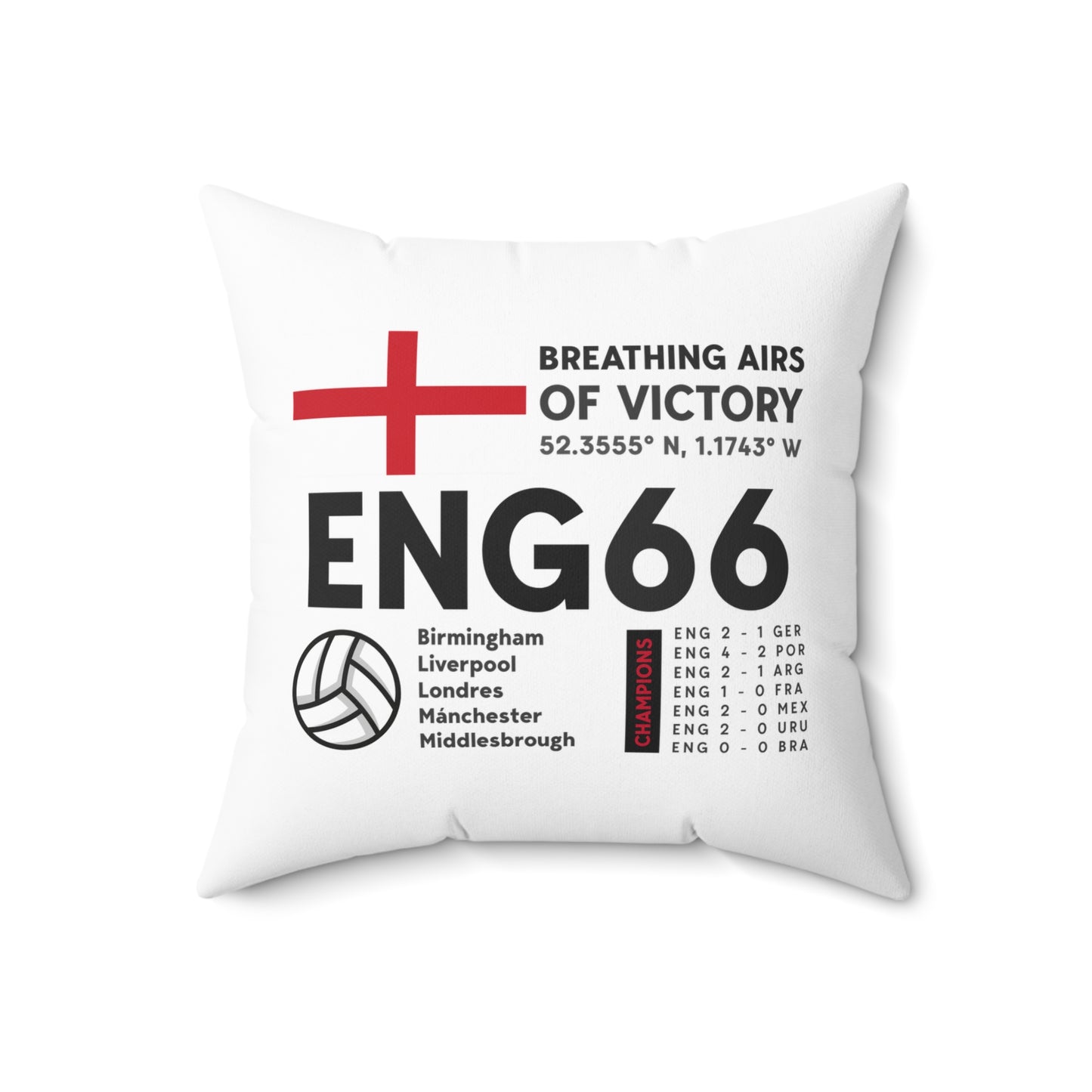 Square Pillow ENGLAND '66  Breathing Airs of Victory Soccer Decor for Fans